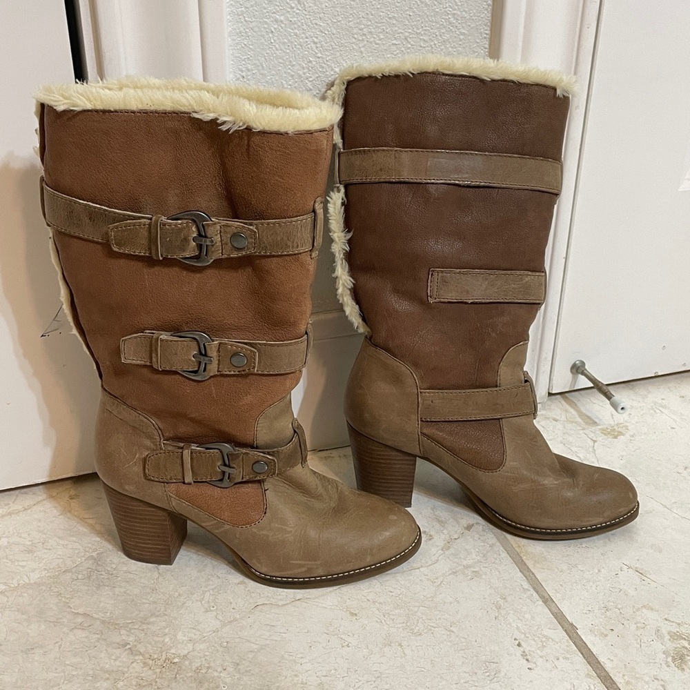 Gianni Bini Light Brown Fur Lined Mid Calf Boots 8